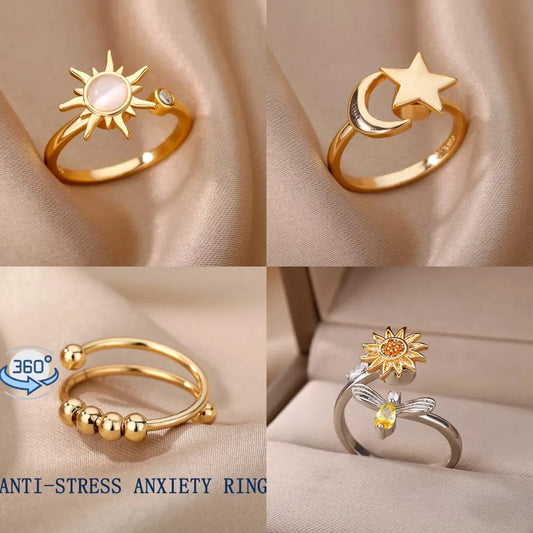 Anti Stress Angst Zappeln Ringe für Frauen Edelstahl Sonnenblume Sonne Stern Spinner Ring Weihnachten Schmuck Geschenke Dropshipping