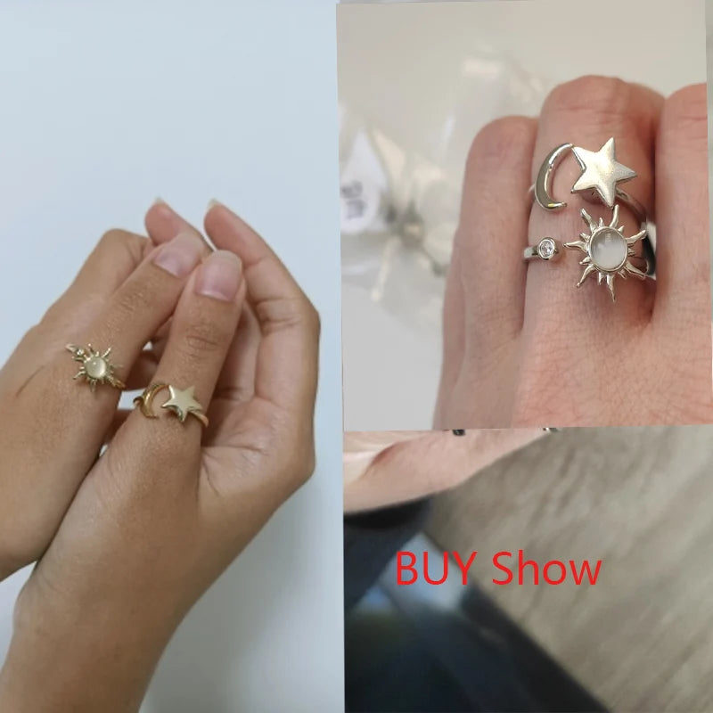 Anti Stress Angst Zappeln Ringe für Frauen Edelstahl Sonnenblume Sonne Stern Spinner Ring Weihnachten Schmuck Geschenke Dropshipping