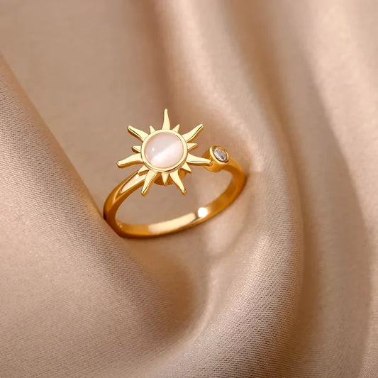 Anti Stress Angst Zappeln Ringe für Frauen Edelstahl Sonnenblume Sonne Stern Spinner Ring Weihnachten Schmuck Geschenke Dropshipping