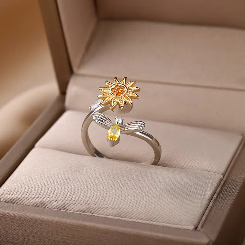 Anti Stress Angst Zappeln Ringe für Frauen Edelstahl Sonnenblume Sonne Stern Spinner Ring Weihnachten Schmuck Geschenke Dropshipping