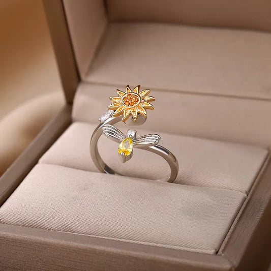 Anti Stress Angst Zappeln Ringe für Frauen Edelstahl Sonnenblume Sonne Stern Spinner Ring Weihnachten Schmuck Geschenke Dropshipping