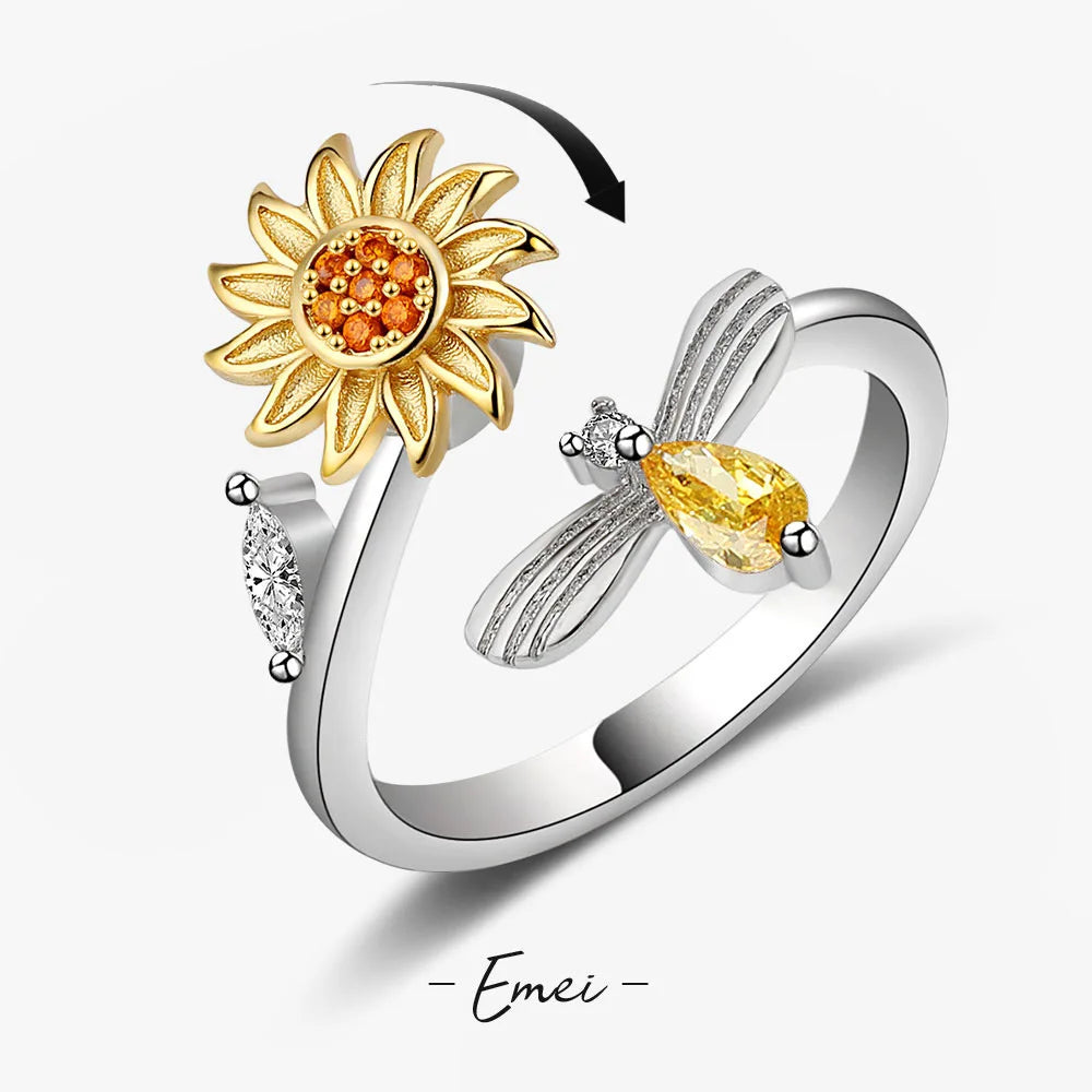 Anti Stress Angst Zappeln Ringe für Frauen Edelstahl Sonnenblume Sonne Stern Spinner Ring Weihnachten Schmuck Geschenke Dropshipping